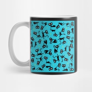 Retro Sassy Tiki Cats with Sparkles (cool blue version) Mug